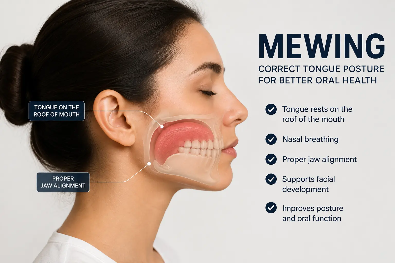 Mewing and proper tongue posture for oral development