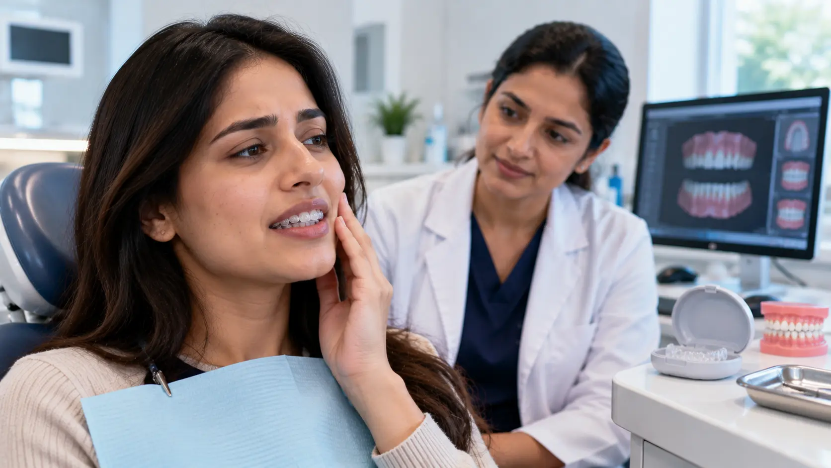 Patient wearing Invisalign aligners during orthodontic treatment